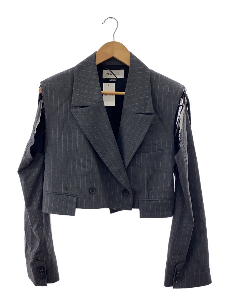 【中古】ZARA◆上衣/S/ポリエステル/GRY/縞模様【レディース御召しもの】