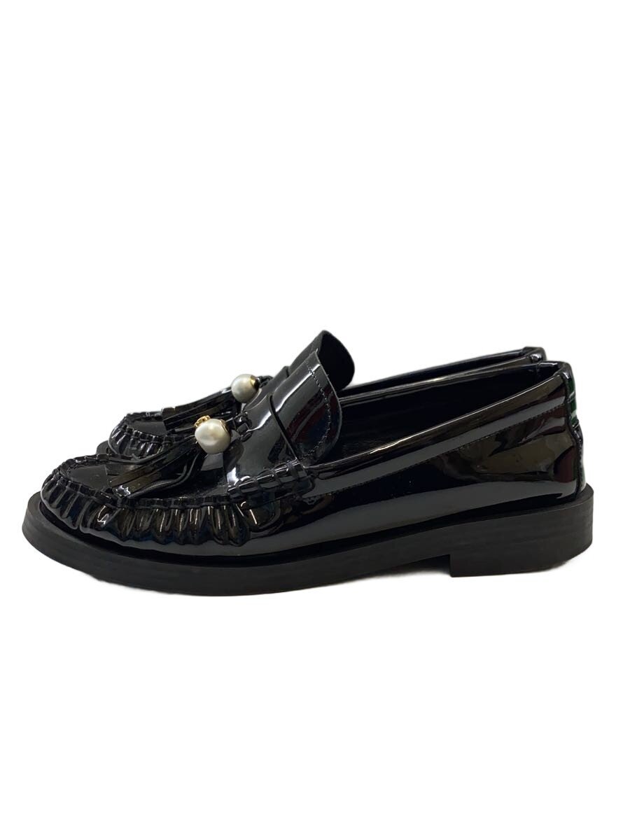 【中古】JIMMY CHOO◆置き目毛革/37/BLK/エナメル/addie loafers【シューズ】