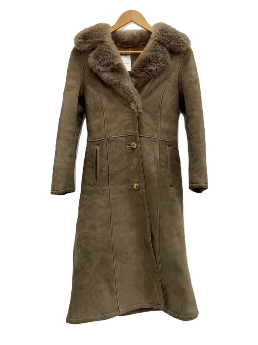 【中古】REAL SHEEP SKIN/厚地の外套/--/羊革/BRW/無地/ムートンコート【レディース御召しもの】