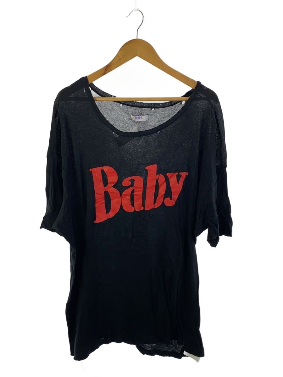 【中古】ERL◆ERL BABY CREW NECK DISTRESSED T-SHIRT/L/綿織物/BLK//【メンズウェア】