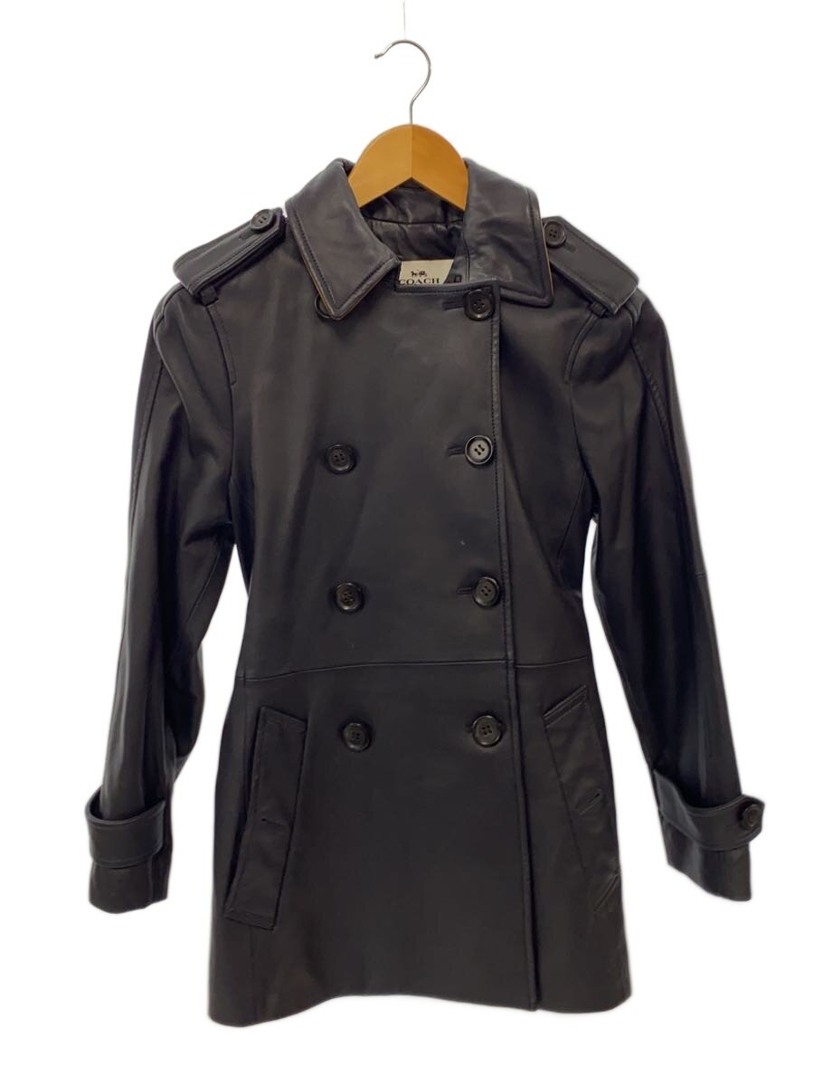 【中古】COACH◆シープスキントレンチハーフコート/ラムスキンダブルブレステッドジャケット/XS/NVY/F86434【レディースお召しもの】
