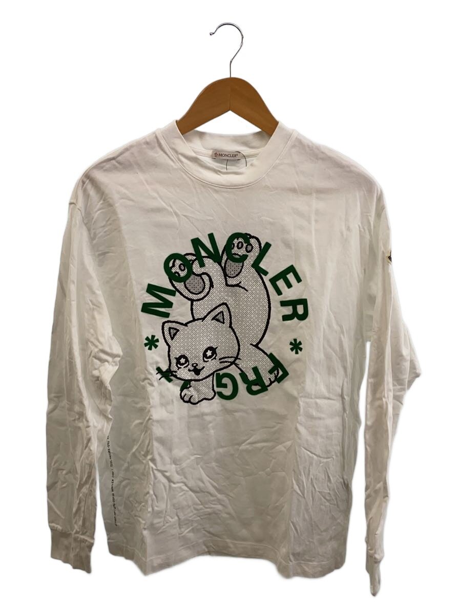 【中古】MONCLER◆LS T-SHIRT/ロンT/GENIUS/欠けら/カートゥンロゴ/長袖プルオーバー/XS/綿織物/WHT【メンズウェア】