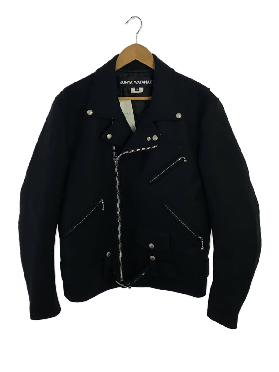 【中古】JUNYA WATANABE COMME des GARCONS◆ダブルライダースジャケット/S/羊毛/BLK/無地/JN-J027【メンズウェア】