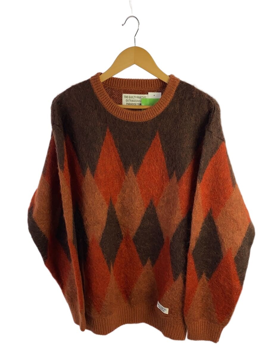 【中古】WACKO MARIA◆DIAMOND MOHAIR KNIT/編み物・プルオーバー(朦々たる)/L/モヘヤ/BRW【メンズウェア】
