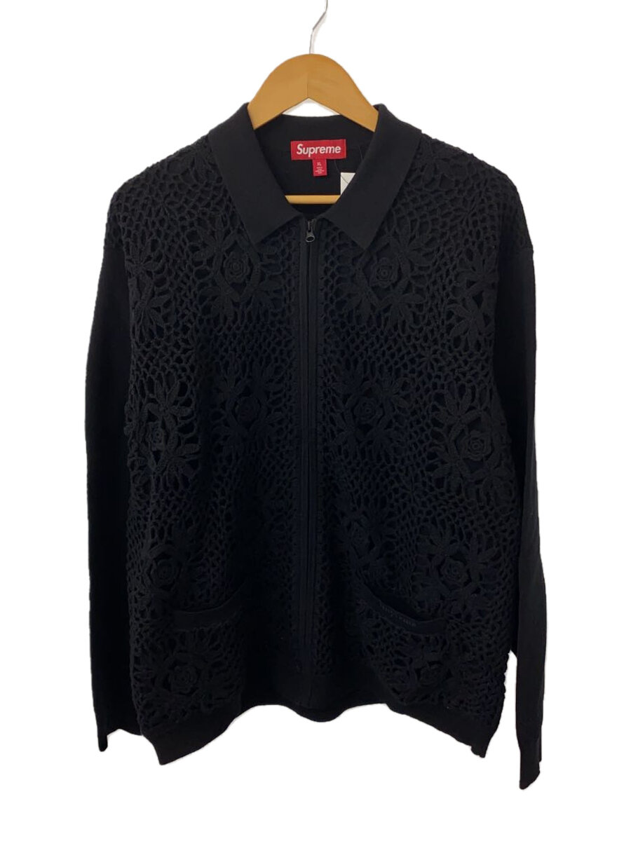 【中古】Supreme◆25SS/Crochet Zip Up Cardigan/ジレー(朦々たる)/XL/綿織物/BLK/無地//【メンズウェア】