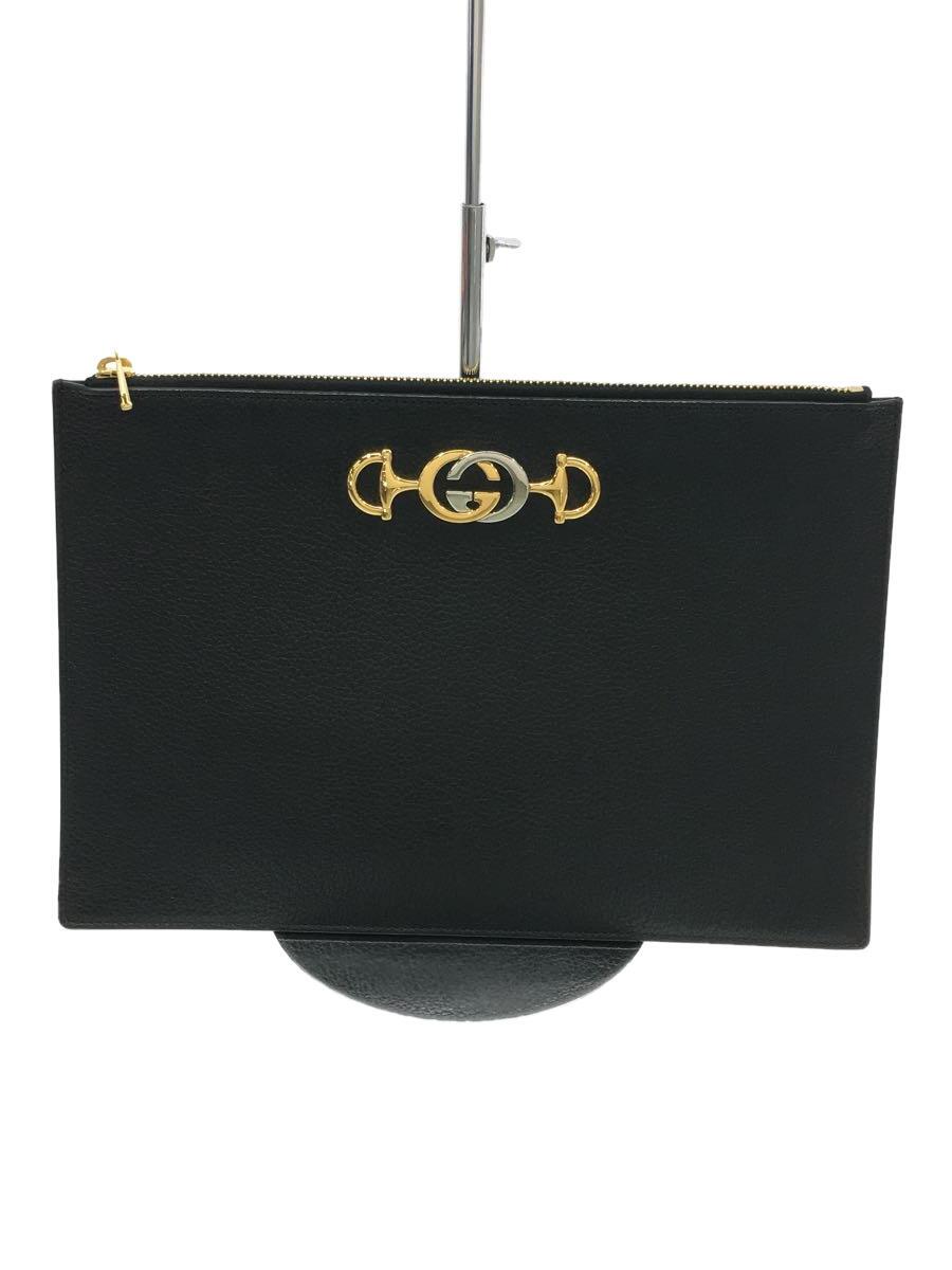 【中古】GUCCI◆クラッチペダル御徒面子_ズゥミ/なめし革/BLK【御徒面子】