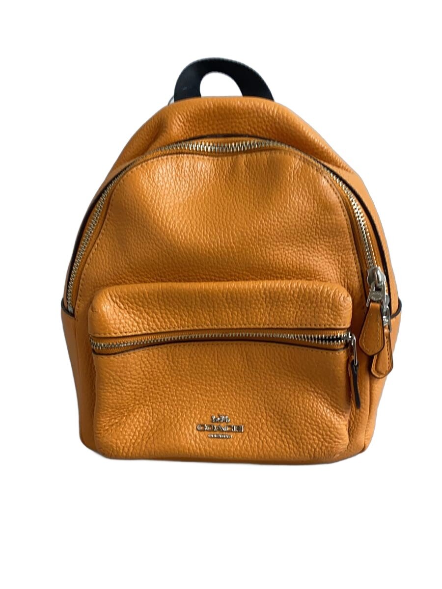 【中古】COACH◆背嚢/なめし革/オレンジ色/無地/F28995【御徒面子】