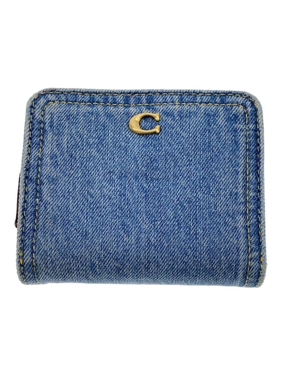 【中古】COACH◆2つ折り銭入れ/綿織物/IDG/無地/レディース/CS036【服飾雑貨他】