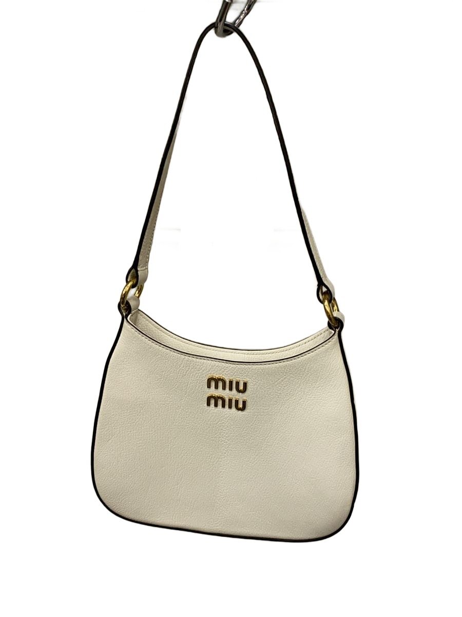 【中古】MIU MIU◆マドラス/ロゴタイプ一皿 ショルダーバッグ/なめし革/WHT【御徒面子】