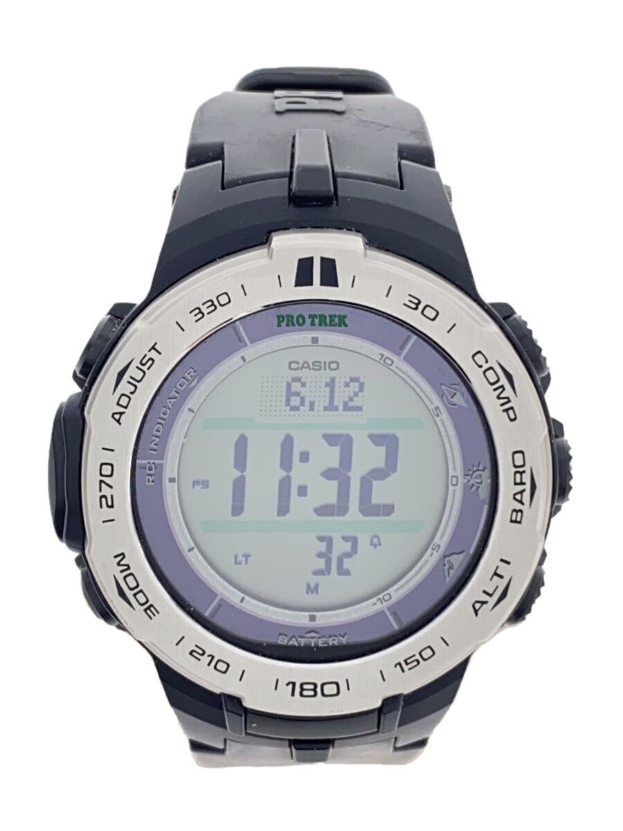 【中古】CASIO◆ソーラーウオッチ・PROTREK/デジタル/天然ゴム/BLK【服飾雑貨他】