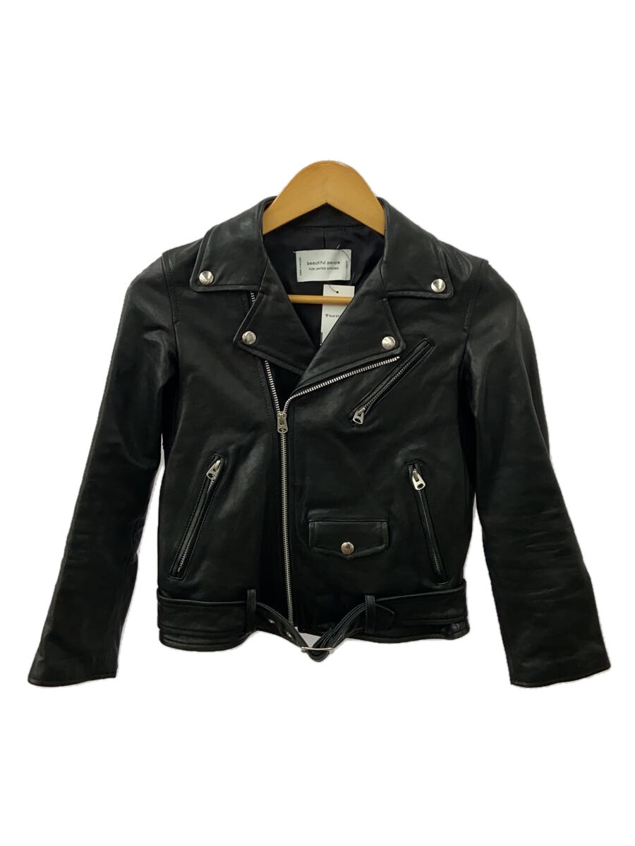 【中古】beautiful people◆ダブルライダースジャケット/SIZE140/羊革/BLK/無地/1665402401【レディース御召しもの】