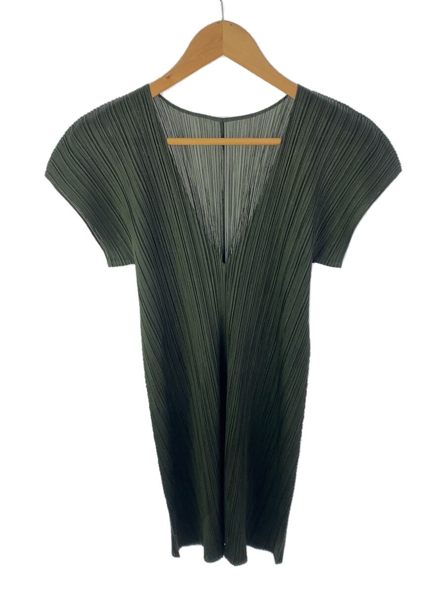 【中古】PLEATS PLEASE ISSEY MIYAKE◆ノースリーブカットソー/3/ポリエステル/GRN/無地/pp01-jt223【レディース御召しもの】