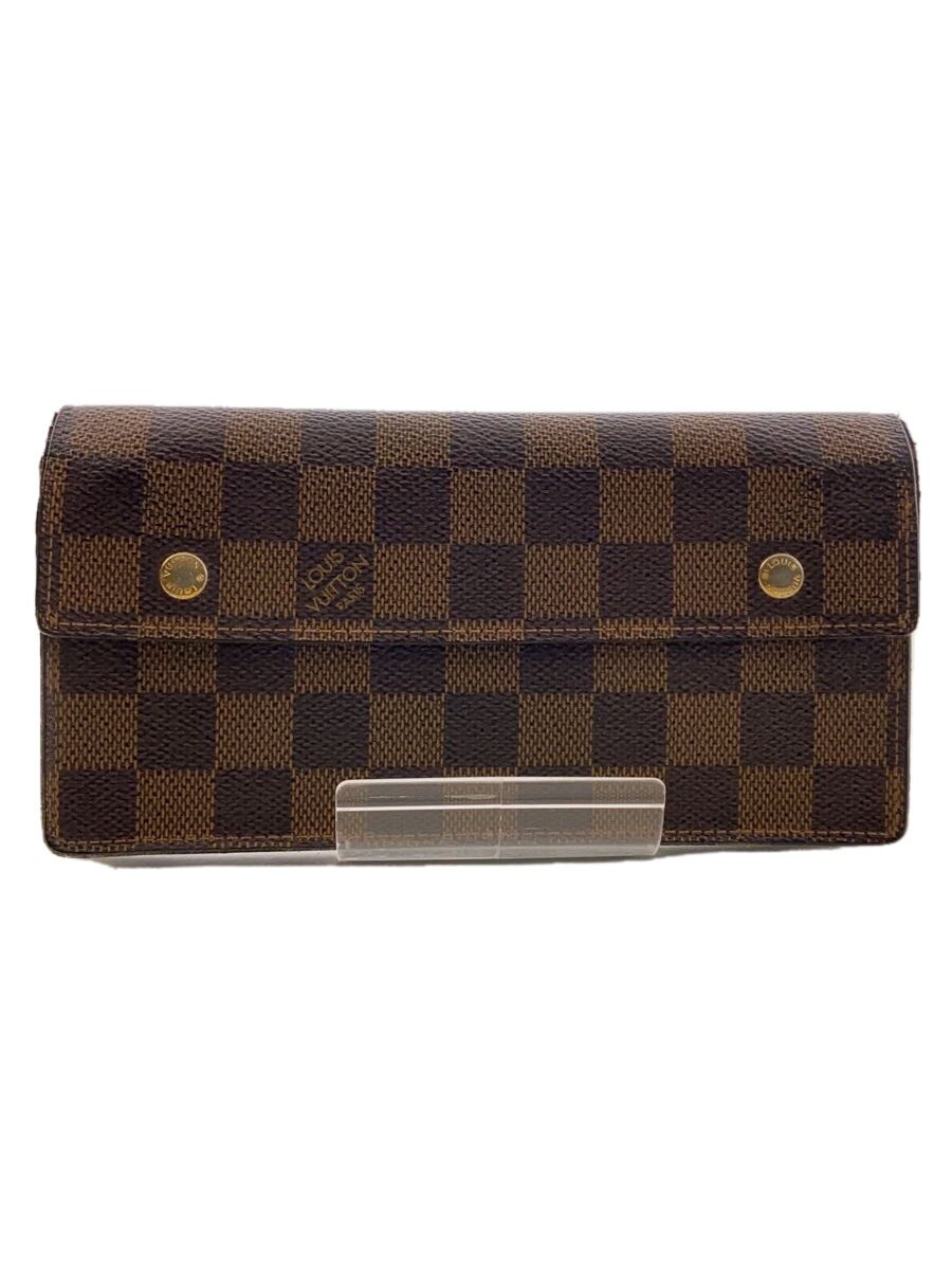 【中古】LOUIS VUITTON◆ポルト・フォイユ・アコルディオン_ダミエ・エベヌ_BRW/PVC/BRW/メンズ【服飾雑貨他】