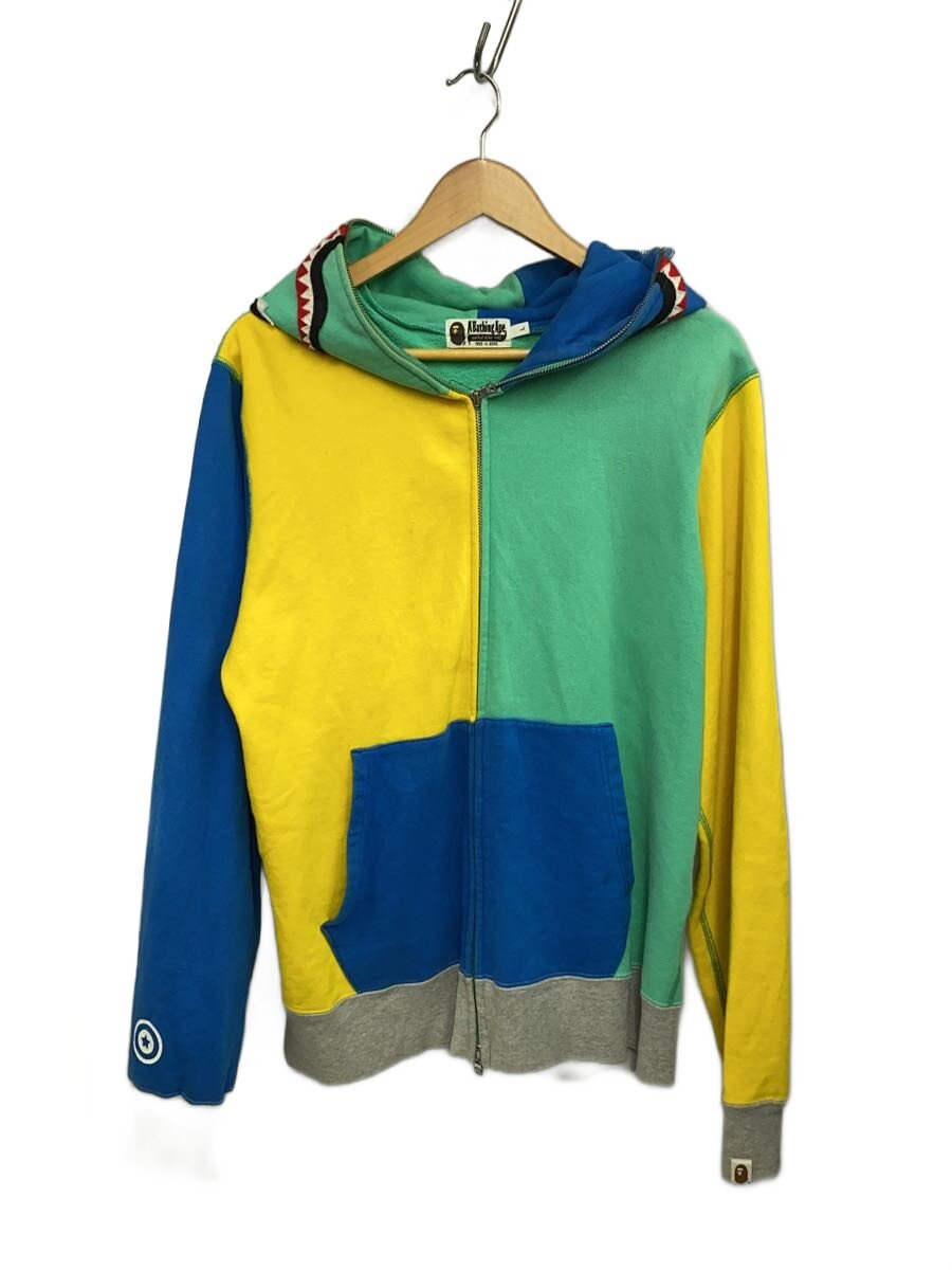 【中古】A BATHING APE◆シャーク/フルジップパーカー/L/綿織物/マルチ色合い/001ZPD801014X【メンズウェア】