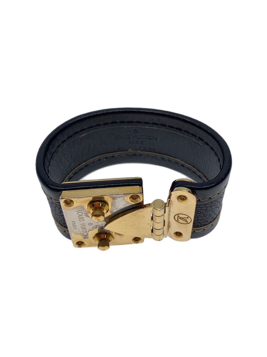 【中古】LOUIS VUITTON◆バングル/なめし革/BLK/レディース/M92750/ブラスレセリュール/黄色編み目【服飾雑貨他】