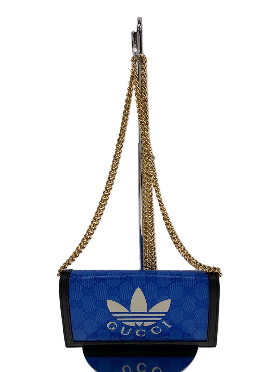 【中古】GUCCI◆チェーン・ショルダーウォレット_GG結晶/なめし革/BLU/総柄/メンズ【服飾雑貨他】