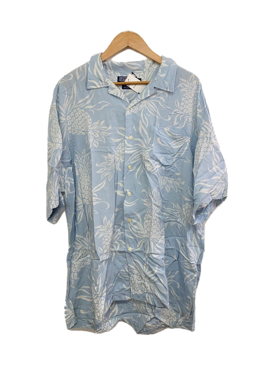 【中古】POLO RALPH LAUREN◆90s/CLAYTON/開襟/パイナップル/半袖プルオーバー/XL/人絹/BLU/総柄【メンズウェア】