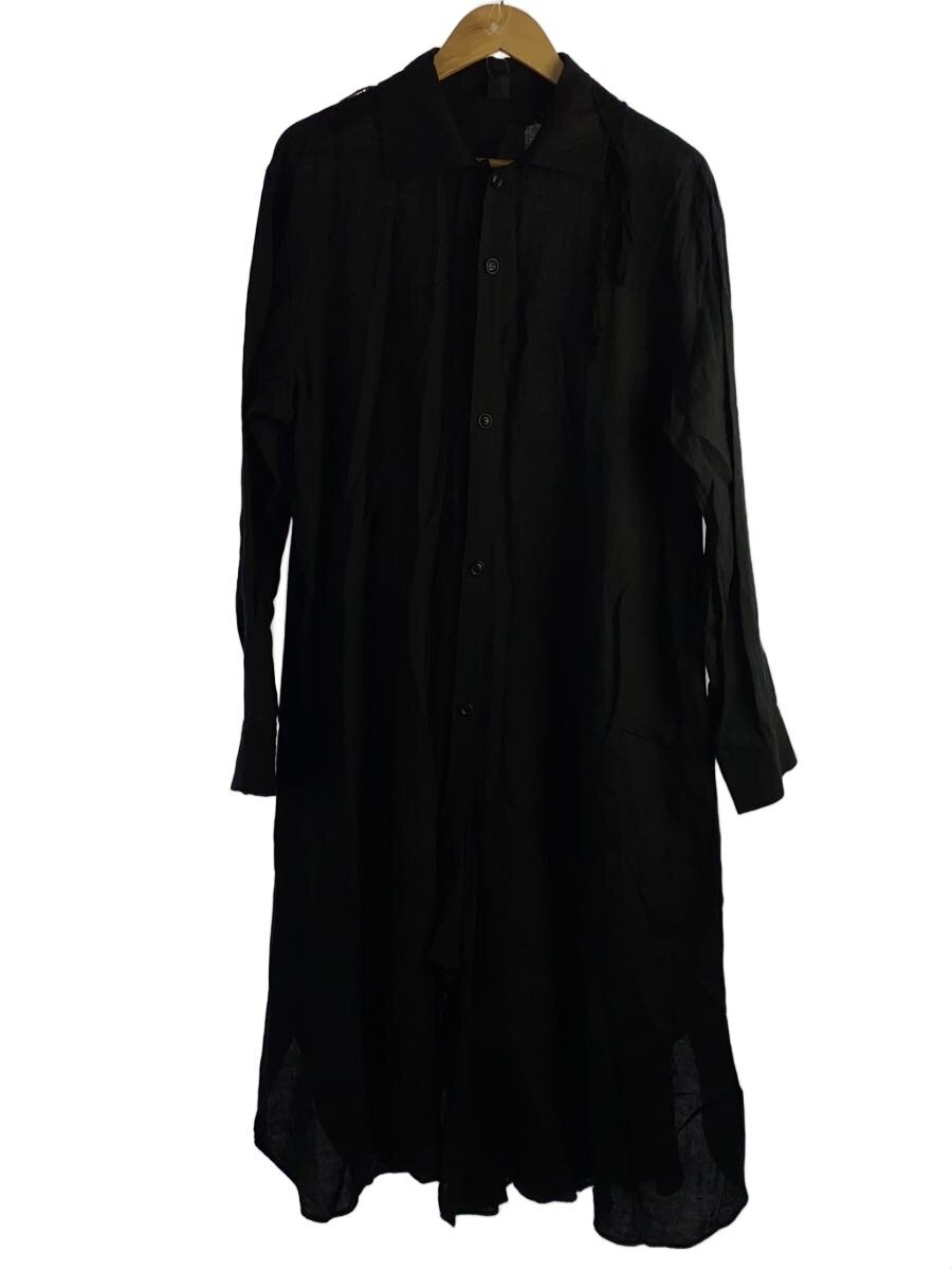 【中古】Y’s◆LINEN FRONT DRAPE SHIRTS DRESS/長袖衣裳/2/リネン/BLK/YR-D32【レディース御召しもの】