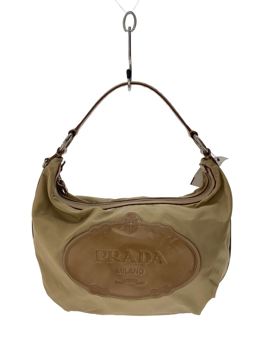 【中古】PRADA◆ハンドバック/ナイロン/BEG//【御徒面子】