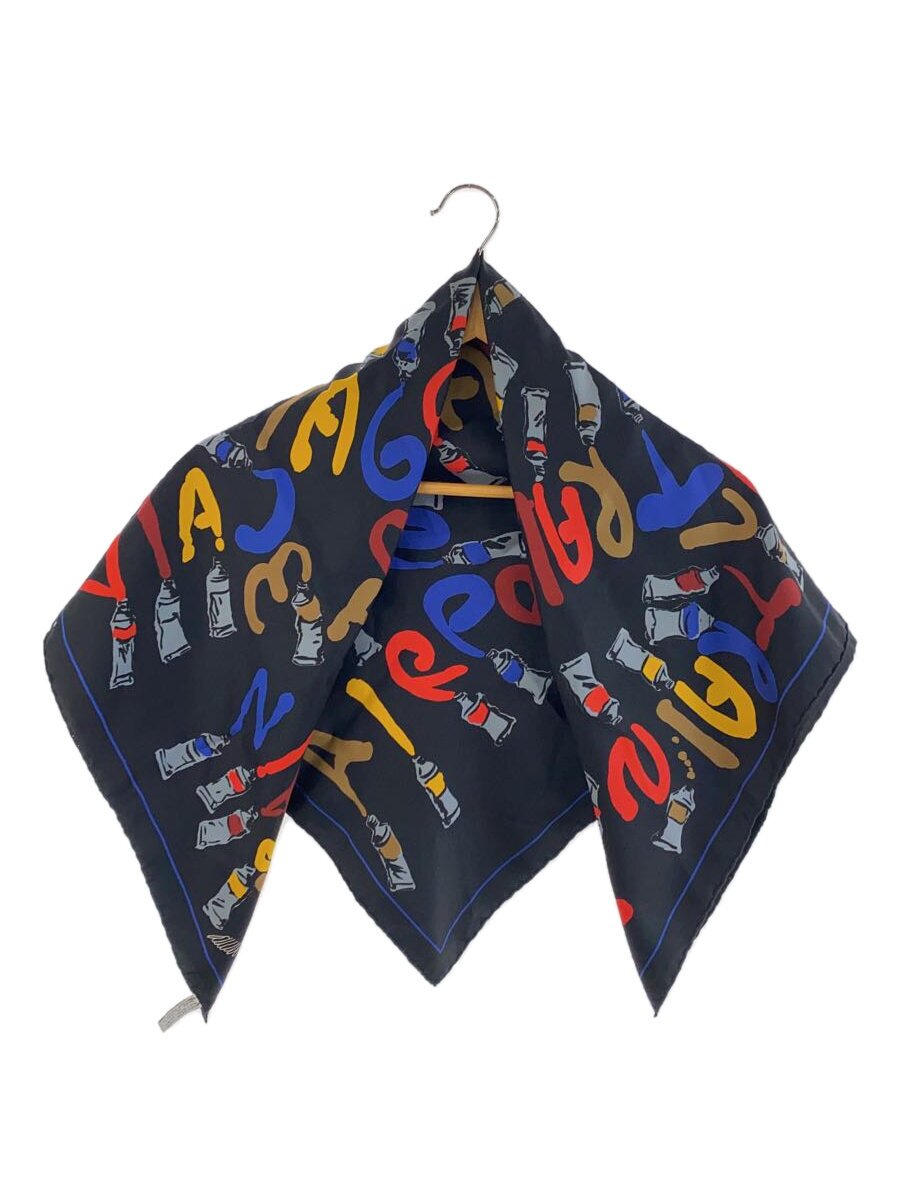 【中古】LOUIS VUITTON◆えり巻き/地絹/黒いこと/絵の具柄/レディース【服飾雑貨他】