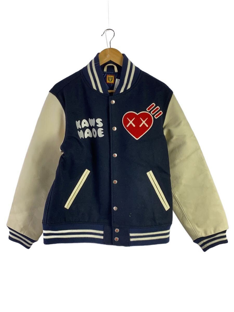 【中古】HUMAN MADE◆KAWS VARSITY JACKET/スタジャン/L/羊毛/NVY//【メンズウェア】