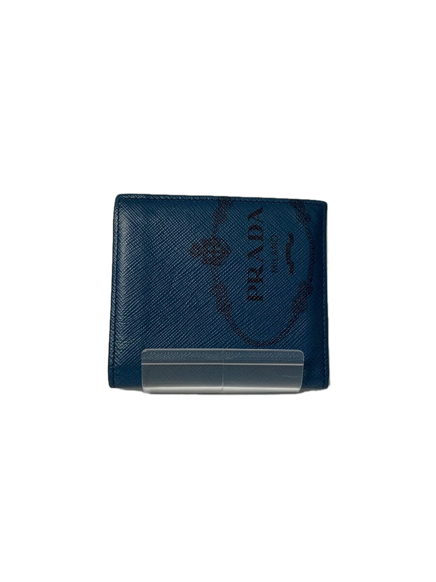 【中古】PRADA◆2つ折り札入れ/なめし革/NVY/無地/レディース【服飾雑貨他】