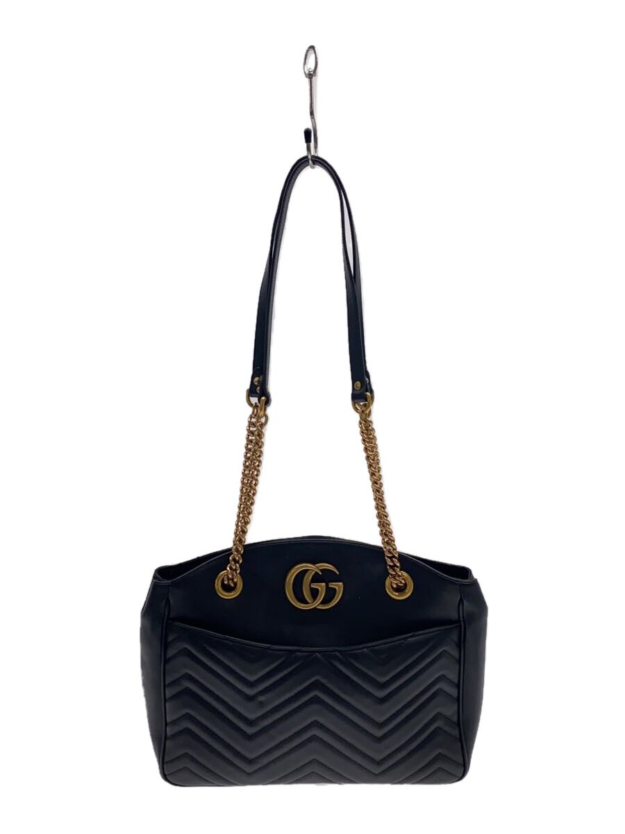 【中古】GUCCI◆チェーン店・ショルダーバッグ_GGマーモント_キルティング/なめし革/BLK【御徒面子】