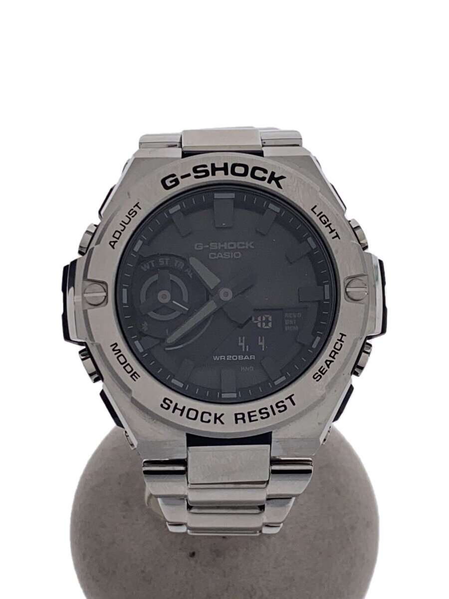【中古】CASIO◆ソーラーウオッチ_G-SHOCK/デジアナ/ステンレス鋼/BLK/SLV【服飾雑貨他】