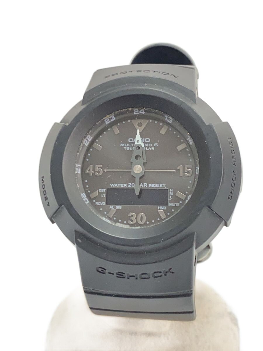【中古】CASIO◆ソーラーウオッチ/アナログ/天然ゴム/BLK/BLK/AWG-M520BB-1AJF【服飾雑貨他】