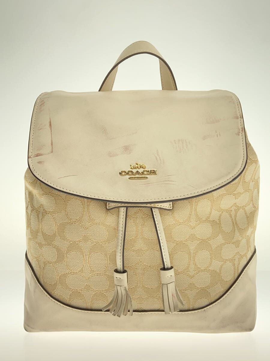 【中古】COACH◆背嚢_書き判_ベージュ/帆布/BEG/総柄/F73313【御徒面子】