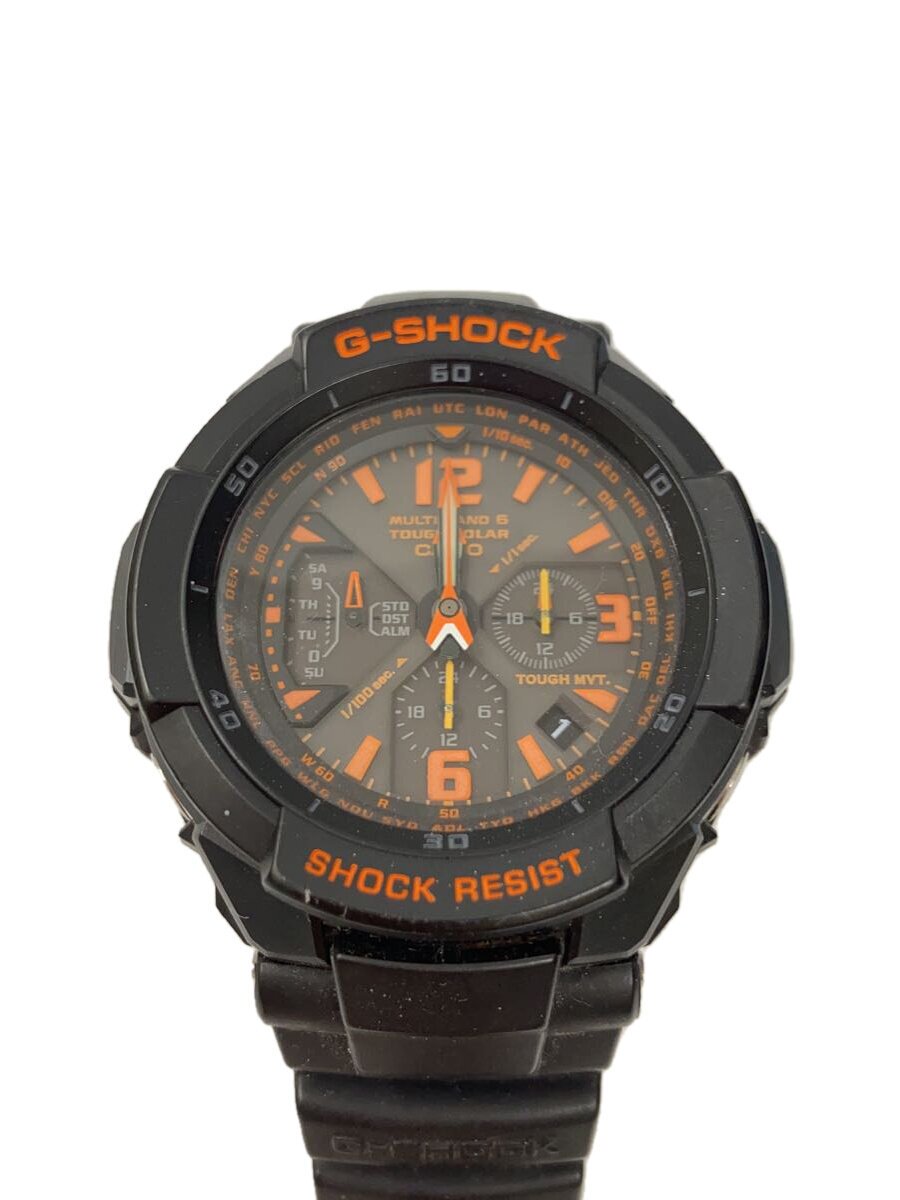 【中古】CASIO◆ソーラーウオッチ・G-SHOCK/アナログ/天然ゴム/BLK/BLK/SS【服飾雑貨他】