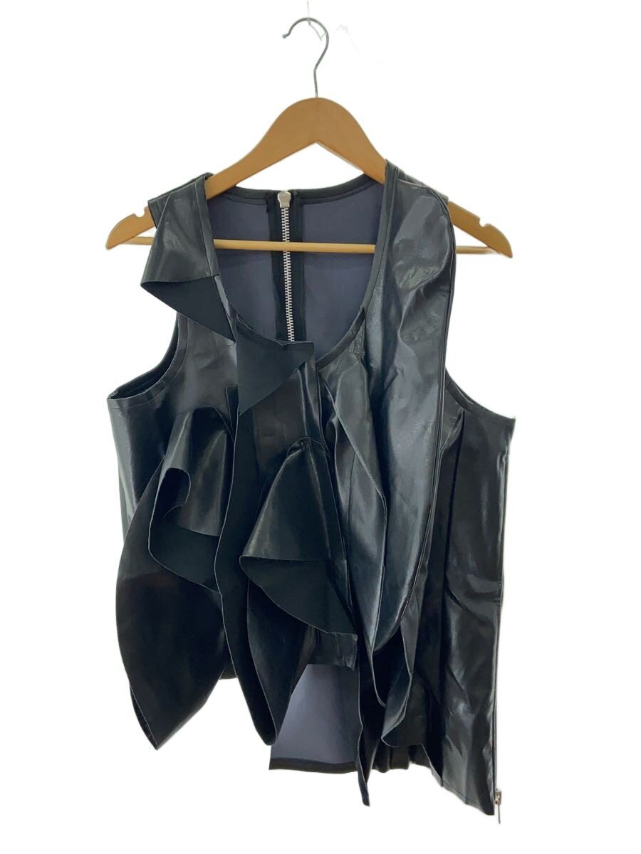【中古】COMME des GARCONS◆24AW/フェイクレザーアシンメトリージレベスト/AD2024/より良い/S/フェイクレザー/BLK/無地【メンズウェア】