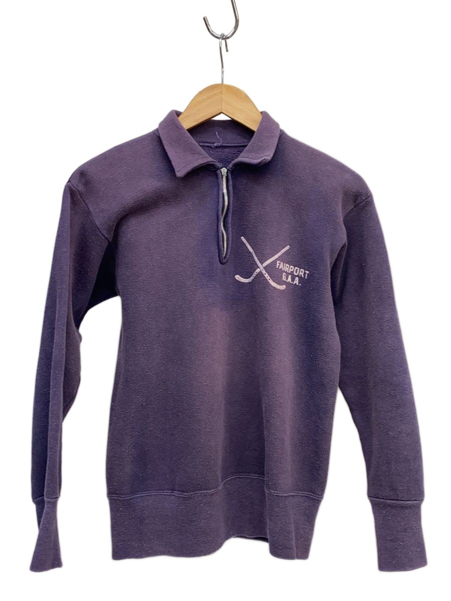 【中古】Champion◆60s/ハーフジップ/茄子紺/かしら文字幽客曳き船/S/綿織物/PUP【メンズウェア】