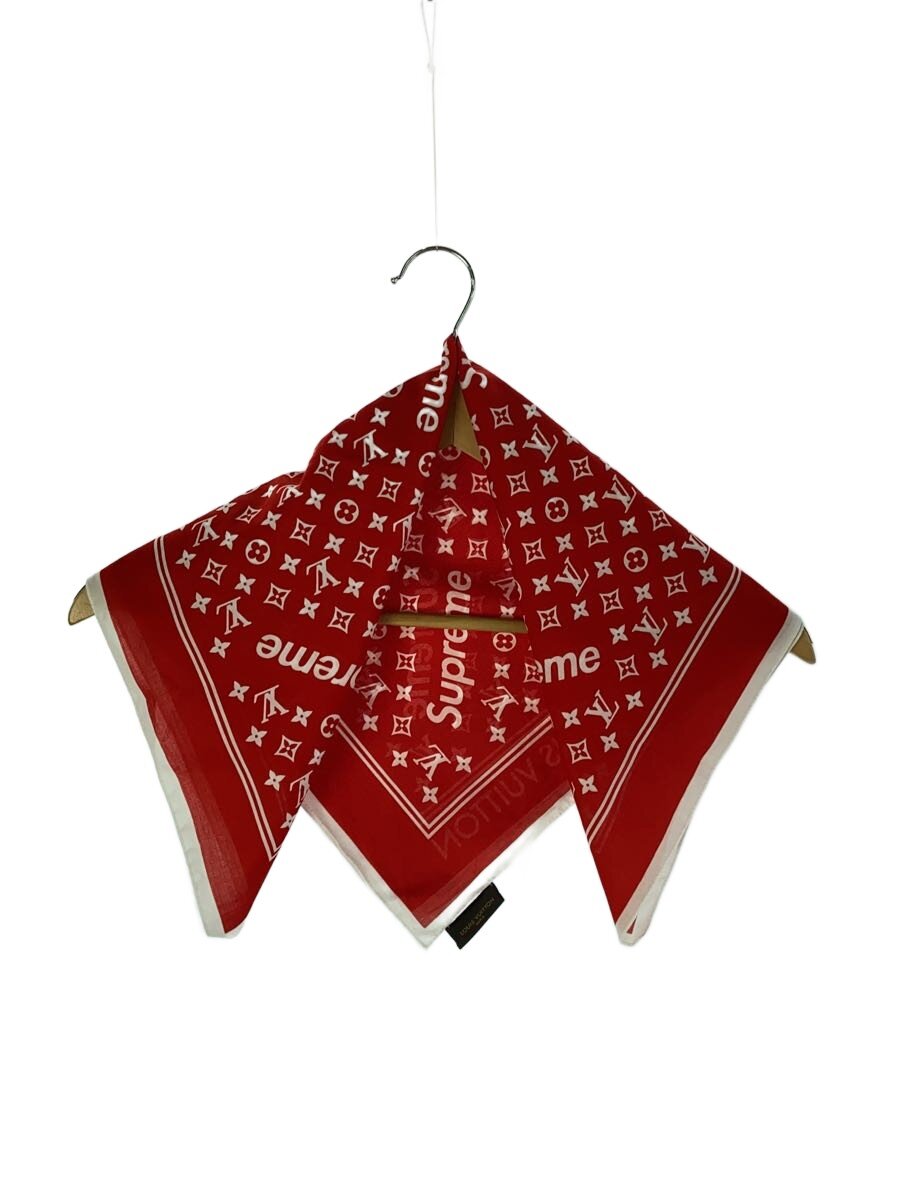 【中古】LOUIS VUITTON◆えり巻き/綿織物/RED/総柄/メンズ【服飾雑貨他】
