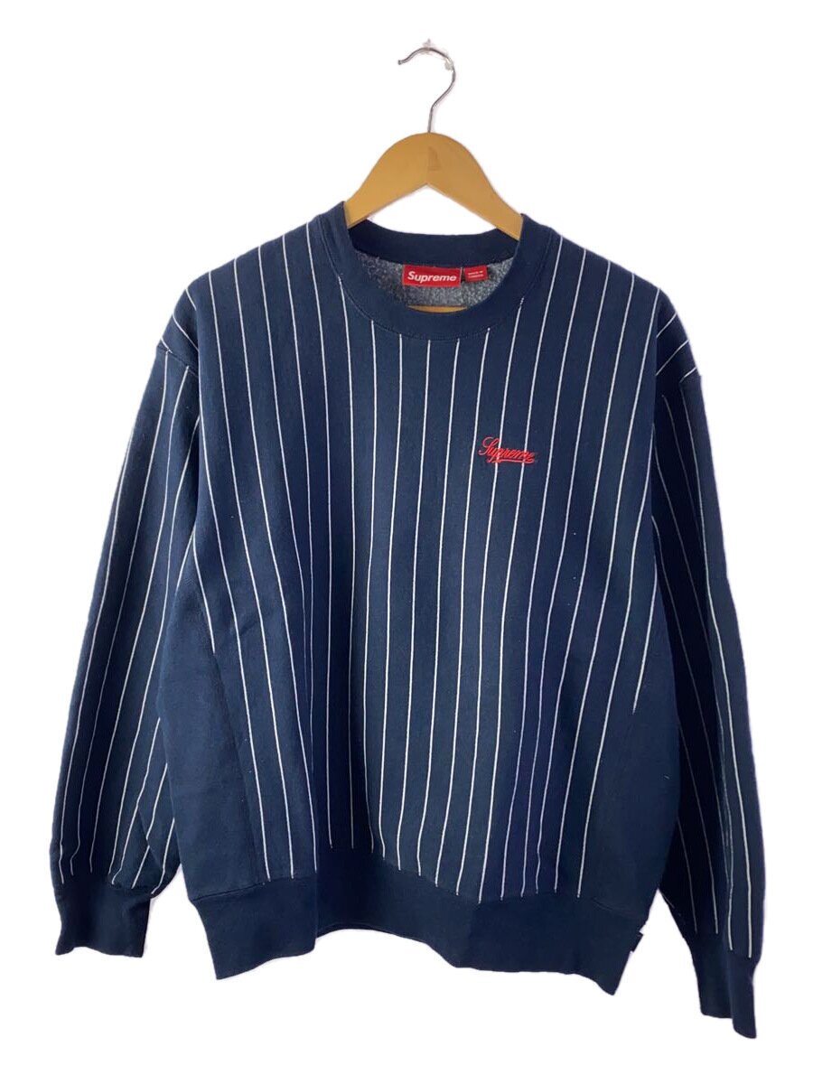 【中古】Supreme◆24SS/PINSTRIPE CREWNECK/S/綿織物/NVY【メンズウェア】
