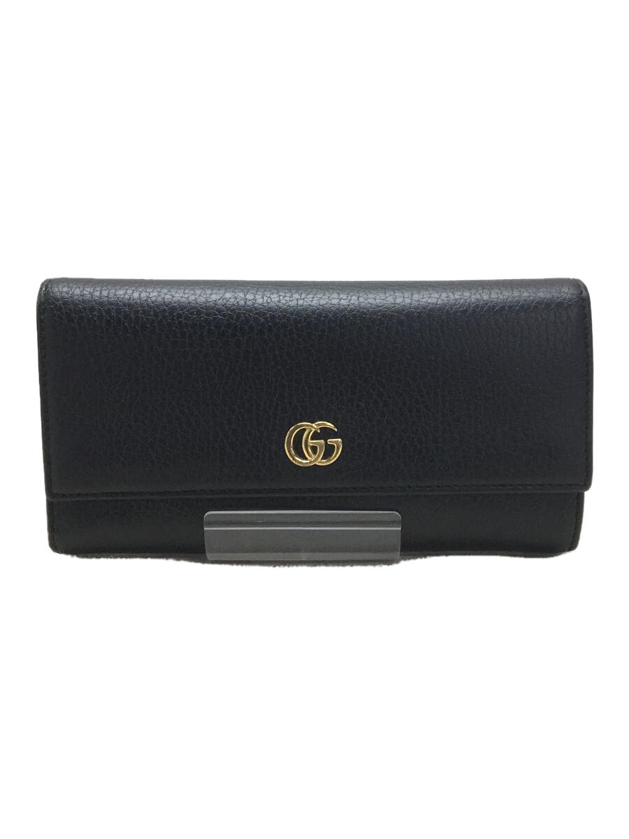 GUCCI◆長サイフ_GGマーモント レザー BLK メンズ