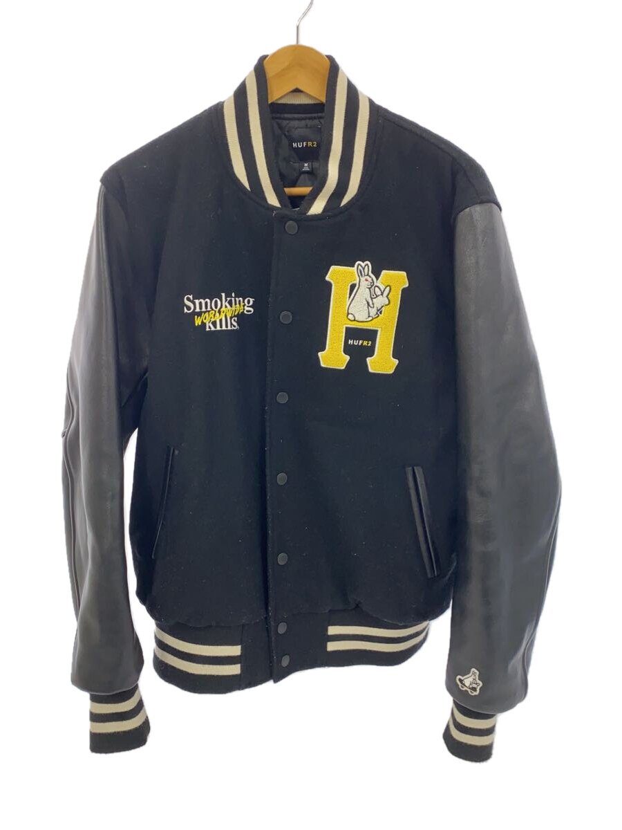 【中古】#FR2◆VARSITY JACKET/スタジャン/M/ウール/ブラック/袖レザー切替/ワッペン/刺繍【メンズウェア】|2nd STREET 店