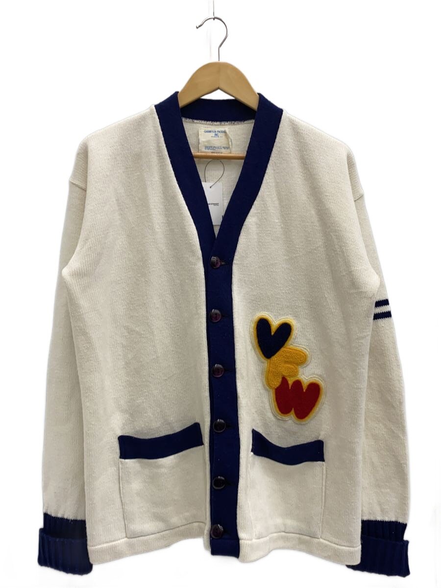 【中古】Champion◆ジレー(朦々たる)/46/アクリル樹脂/WHT/70s/プロダクツタグ/レタードカーディガン//【メンズウェア】