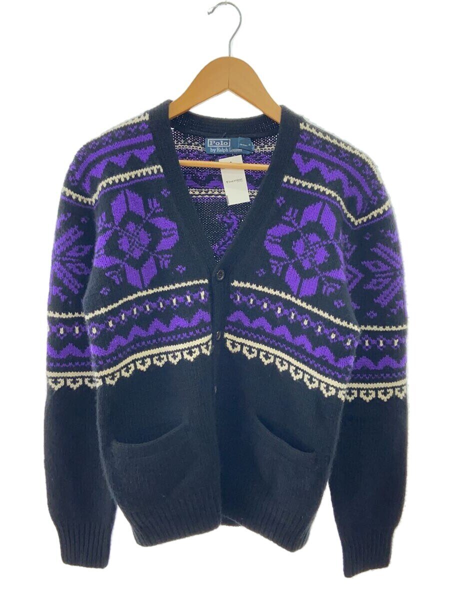 【中古】POLO RALPH LAUREN◆カシミヤ100/HANDKNIT/ノルティック/ジレー(朦々たる)/S/カシミヤ/BLK/総柄【メンズウェア】