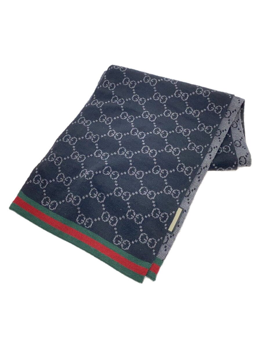 【中古】GUCCI◆えり巻き/羊毛/BLK/総柄/メンズ/32806 3G206【服飾雑貨他】