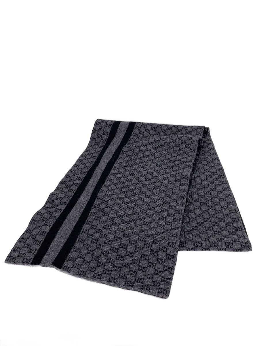 【中古】GUCCI◆えり巻き/羊毛/黒いこと/総柄/メンズ/08.338.986【服飾雑貨他】