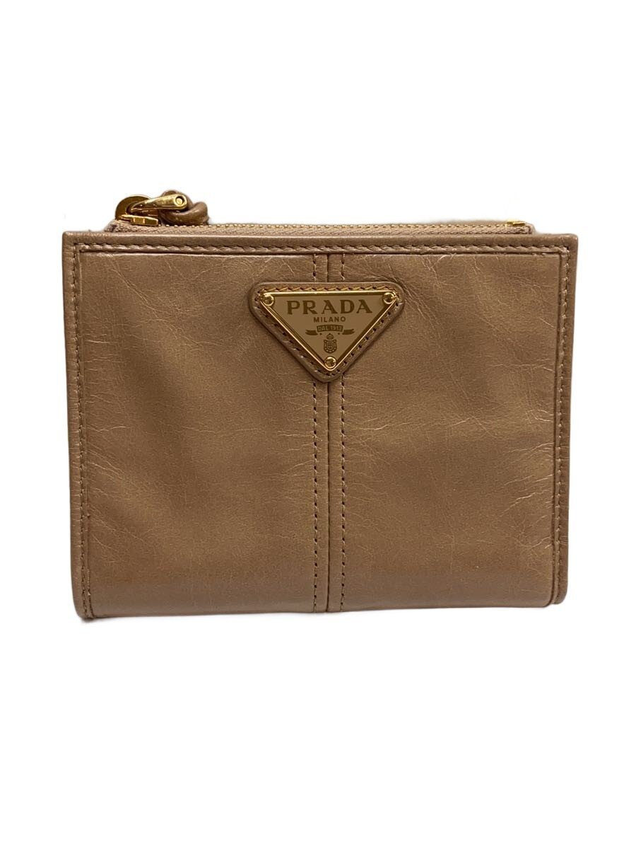 【中古】PRADA◆2CYR SOFT LUX/牛皮/BEG/無地/レディース/1ML050//【服飾雑貨他】