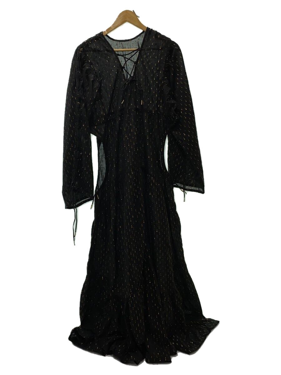 【中古】Ungrid◆Htage/25SS/ラメドビーボリュームワンピース/FREE/綿織物/BLK/総柄【レディース御召しもの】