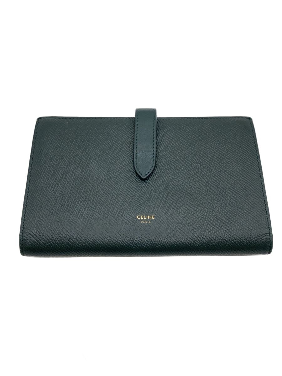 【中古】CELINE◆ラージストラップウォレット/なめし革/GRN/無地/メンズ【服飾雑貨他】