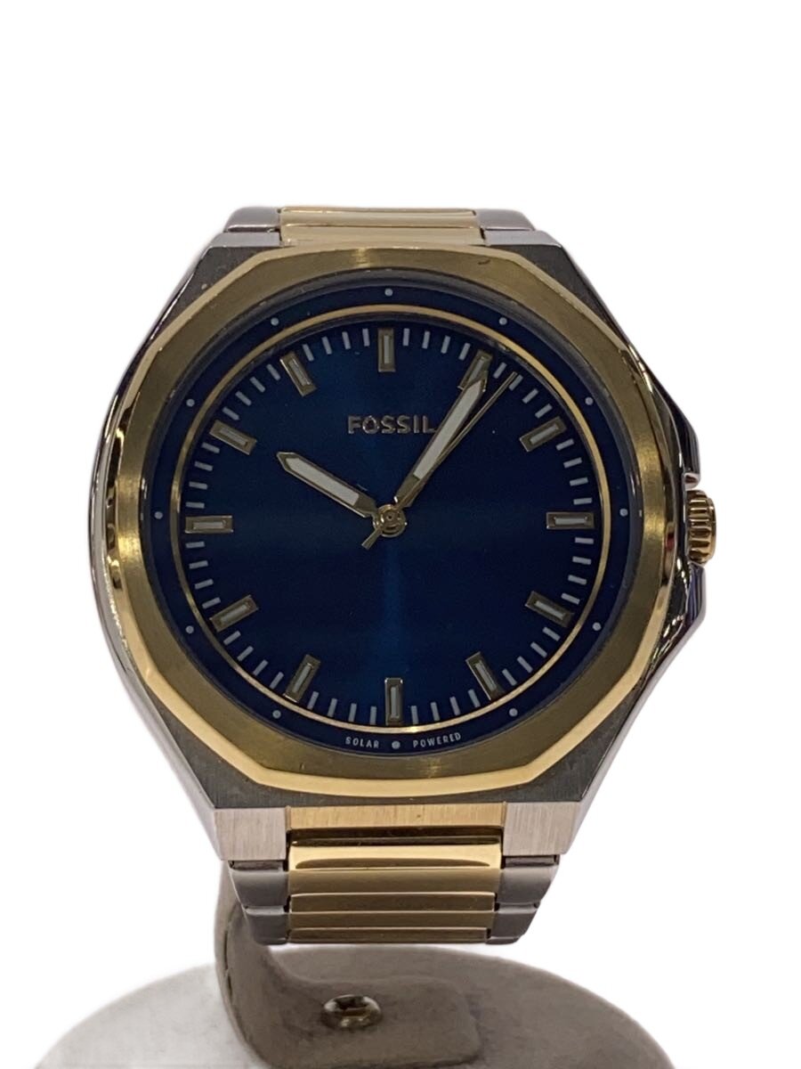 【中古】FOSSIL◆ソーラーウオッチ/アナログ/ステンレス鋼/NVY/GLD/bq2768【服飾雑貨他】