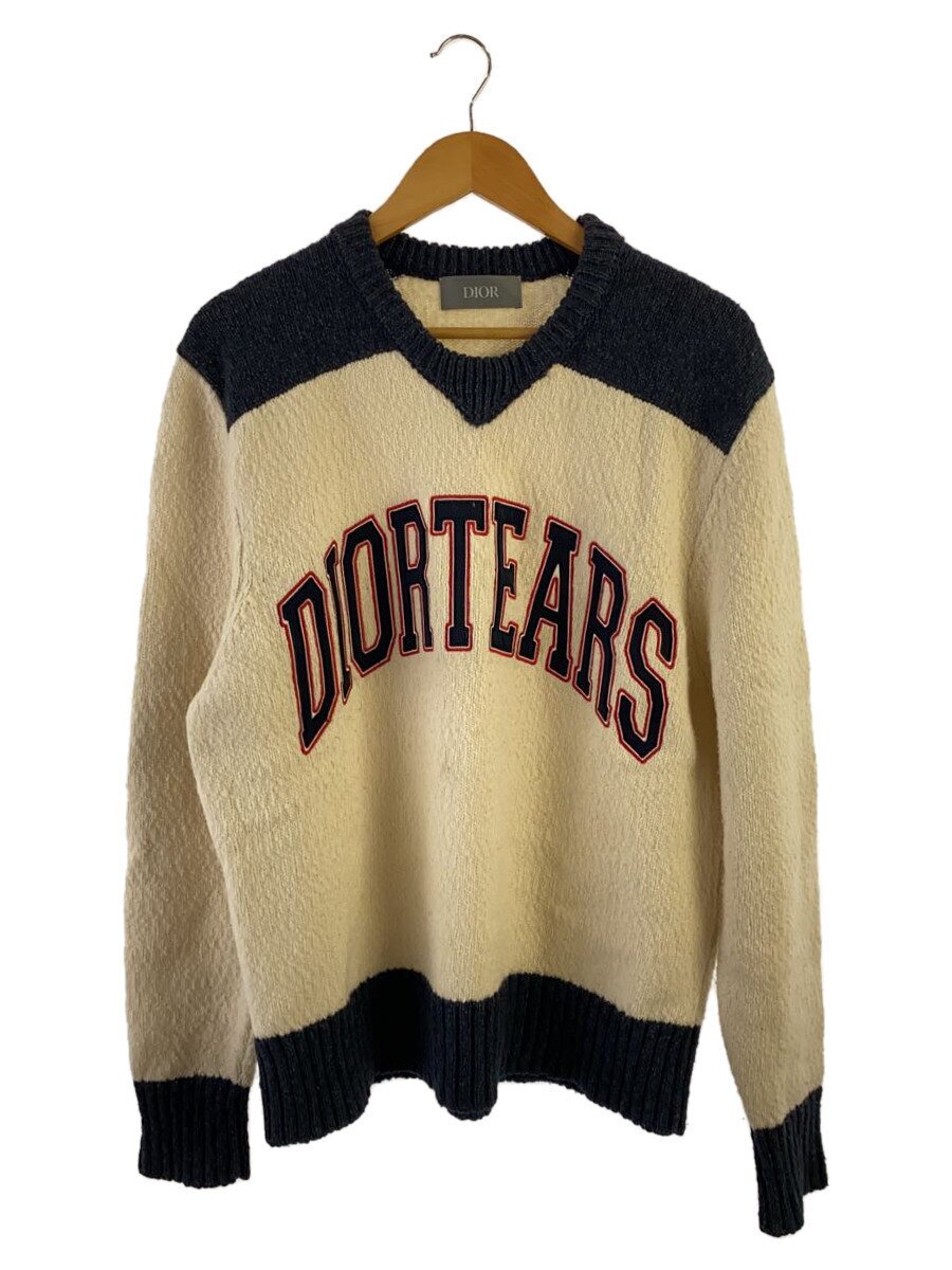 【中古】Dior HOMME◆23AW/DIOR TEARS/編み物・ティーシャツ(朦朦たる)/L/羊毛/CRM【メンズウェア】