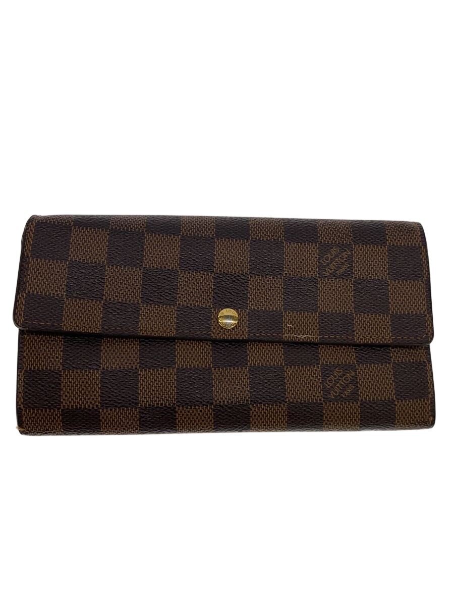 【中古】LOUIS VUITTON◆1)ポルト・フォイユ・サラ_ダミエ・エベヌ/PVC/BRW/メンズ【服飾雑貨他】