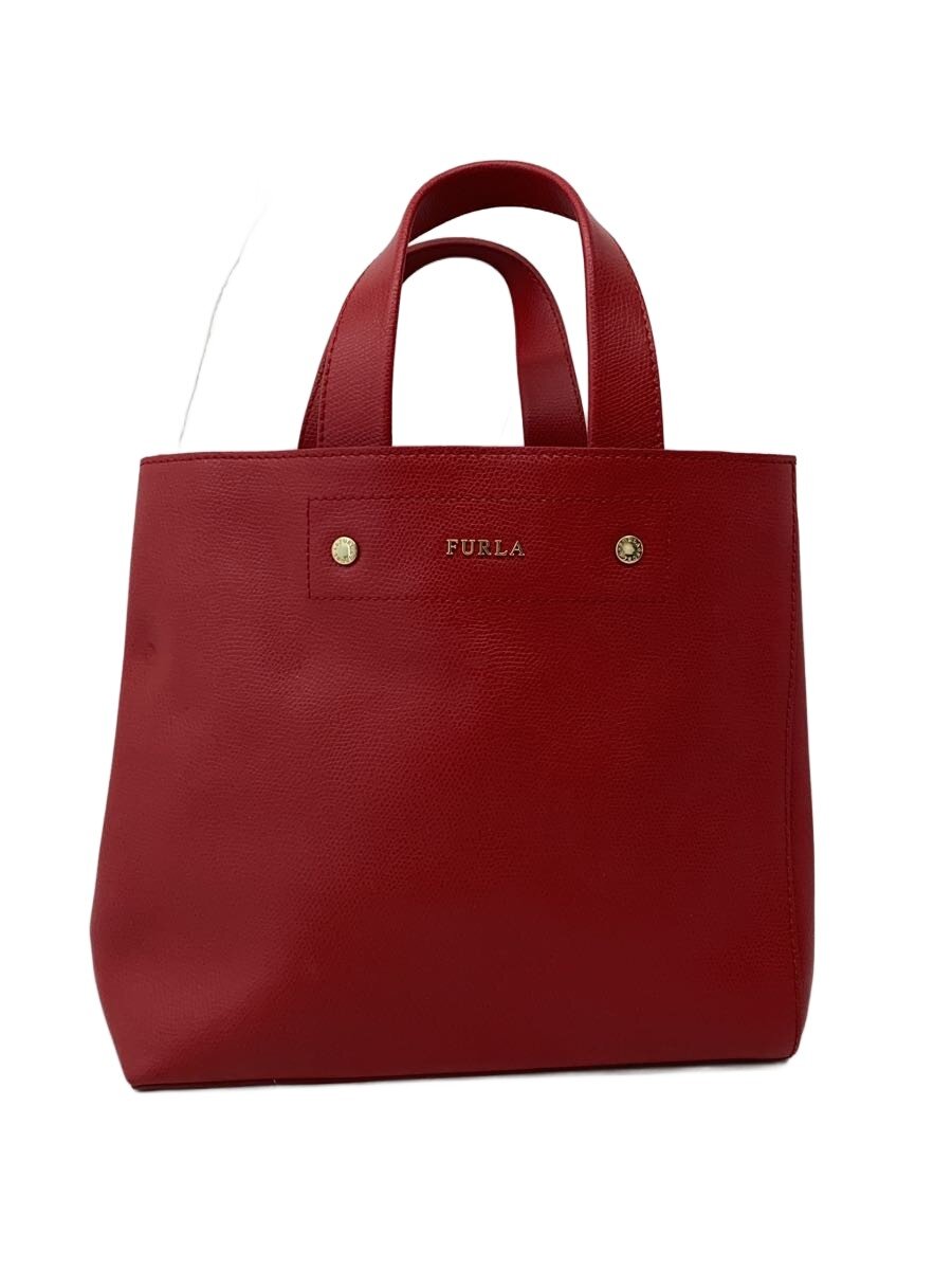 【中古】FURLA◆ハンドバック/なめし革/RED/無地【御徒面子】