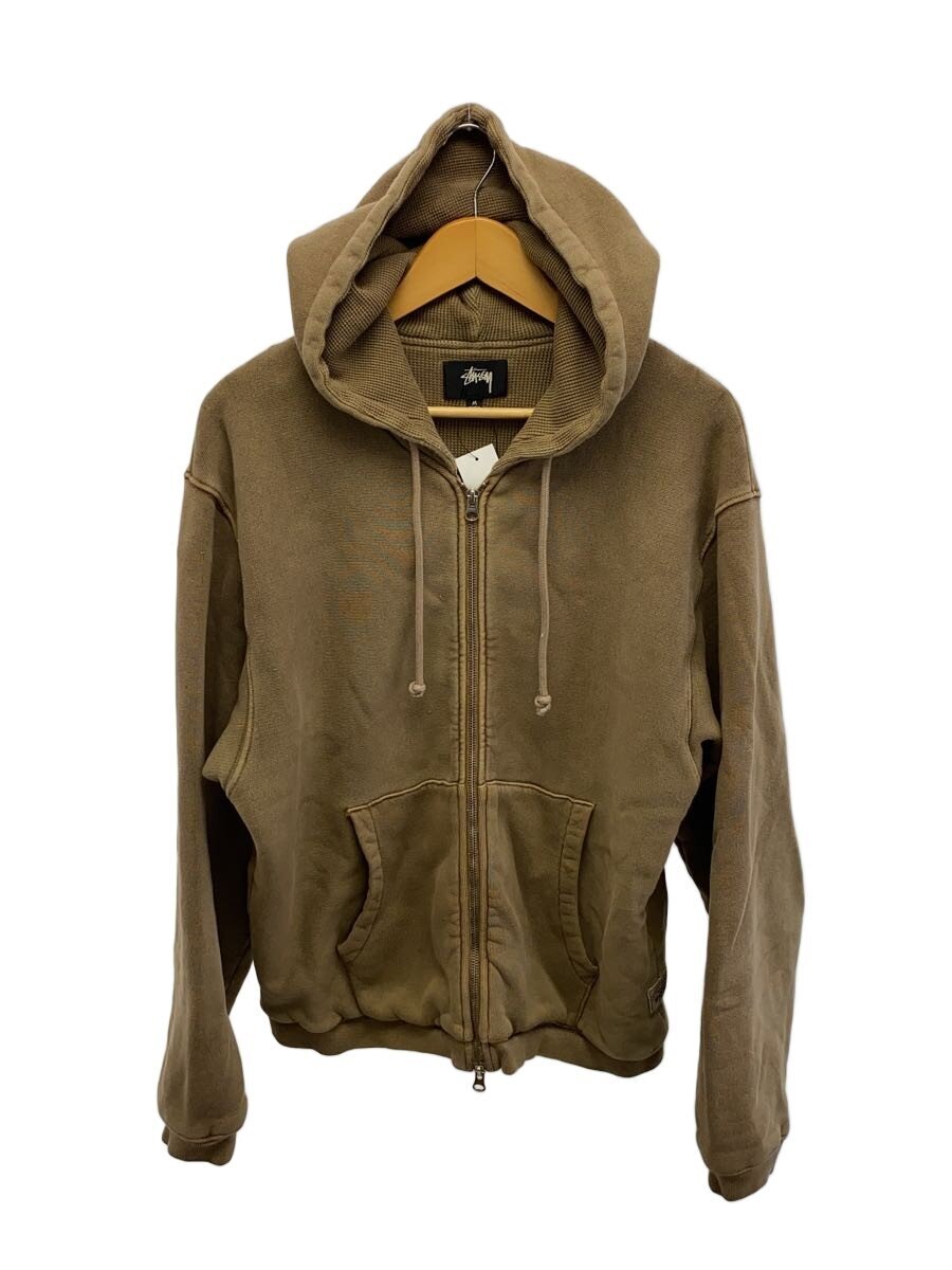 【中古】STUSSY◆ジップパーカー/M/綿織物/無地/118555/Waffle Lined Zip Hoodie/ベージュ【メンズウェア】