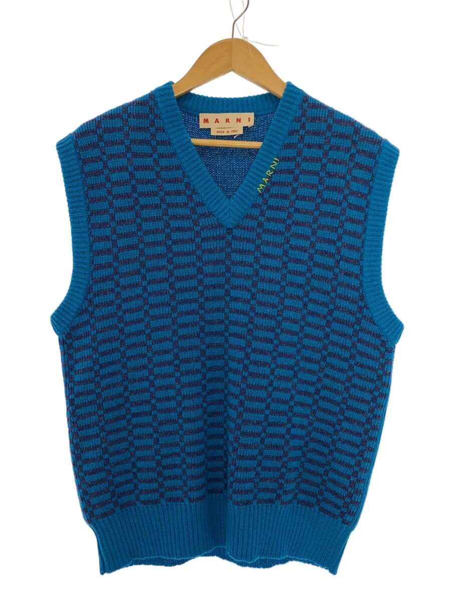 【中古】MARNI◆ジャガードチェックニットベスト/CVMG0078Q0 UFH921/Vのど首/青色/48【メンズウェア】